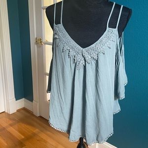 Charlotte Russe Soft Blue Cold Shoulder Lace Detail Top S Small